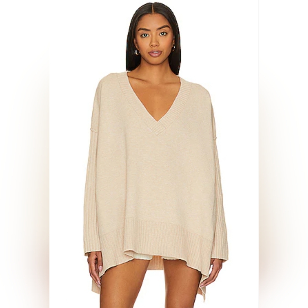 Free People Orion Oversized Tunic Sweater in Almond Size Small